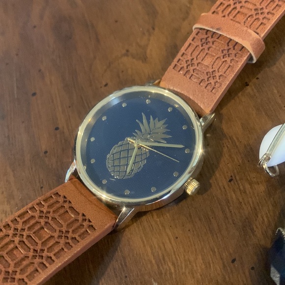 Gold and Navy Pineapple Watch with Cuff Bangles - Picture 2 of 3